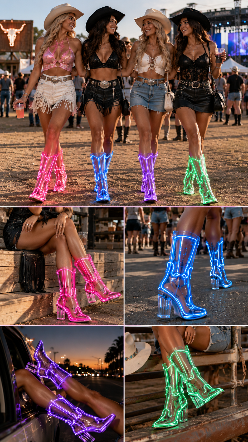 Glow Western nighttime cowgirl fashion campaign